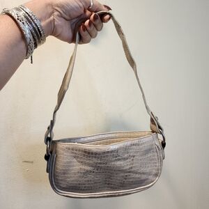 ASOS Neutral Taupe Croc-Embossed Shoulder Bag